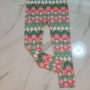 Festive Snowflake Kids Leggings - Red, Green, White
